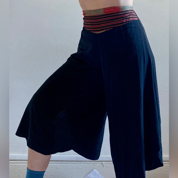 Thai fisherman pants flowy rayon embroidered waistband, boho festival - Picture 2 of 5